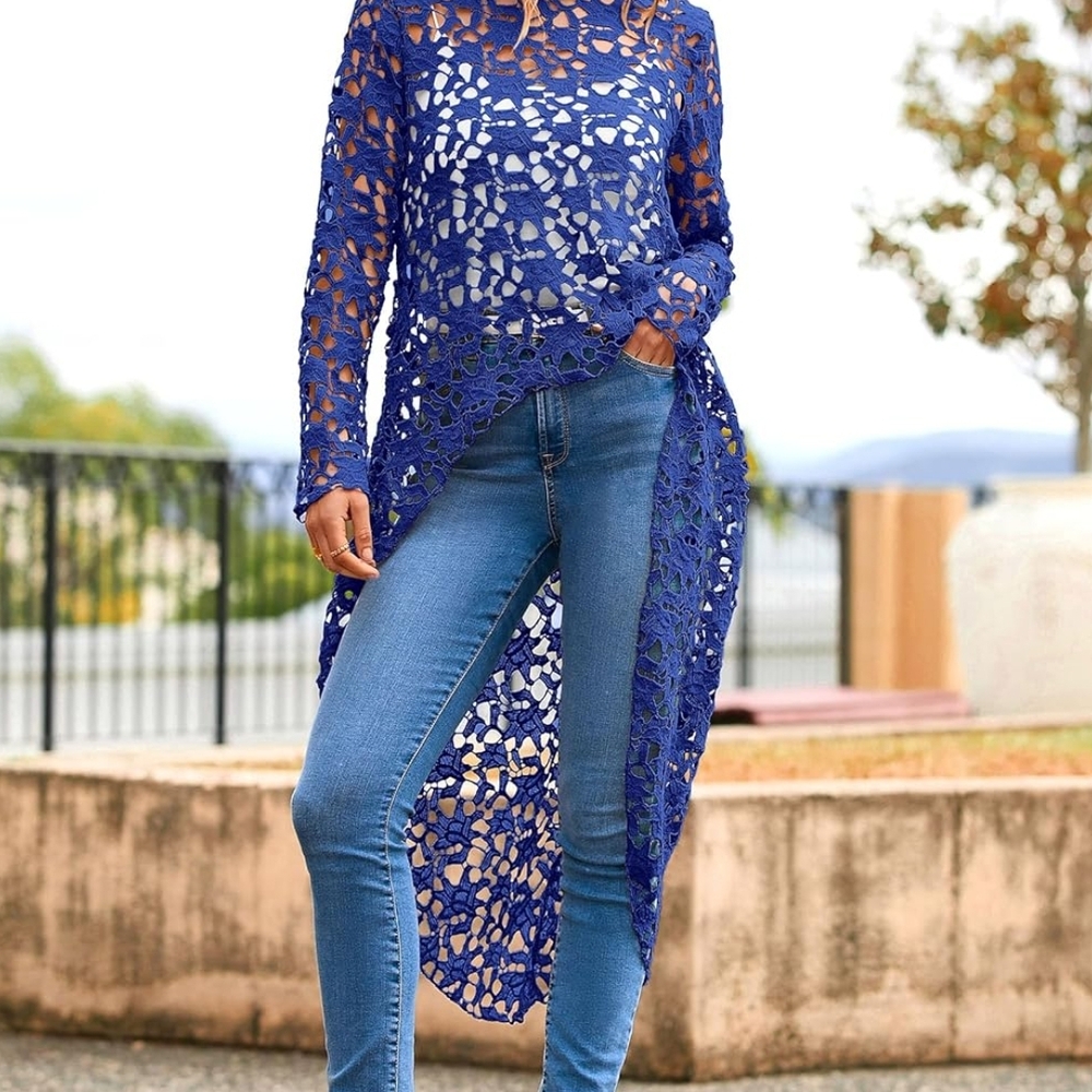 Royal 💙 Blue Lace High-Low Lace Top & Cowl Neck Tank XL